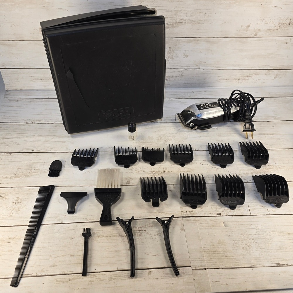 Wahl Chrome Pro Adjustable Hair Clipper Kit Corded Grooming Set with Case 20pc